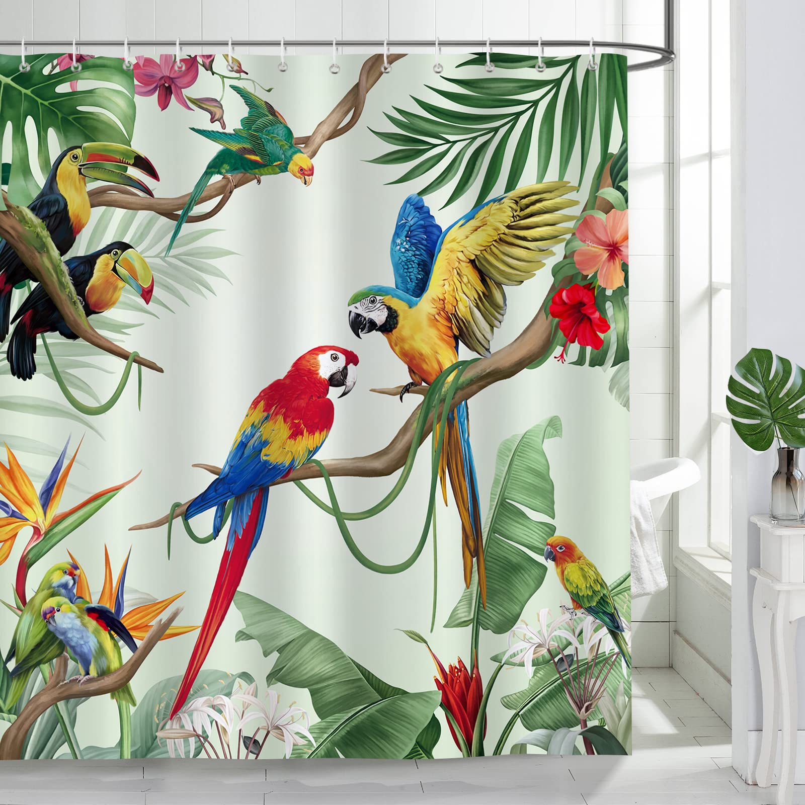 Bonhause Tropical Bird Shower Curtain | Waterproof Polyester – 180x200cm