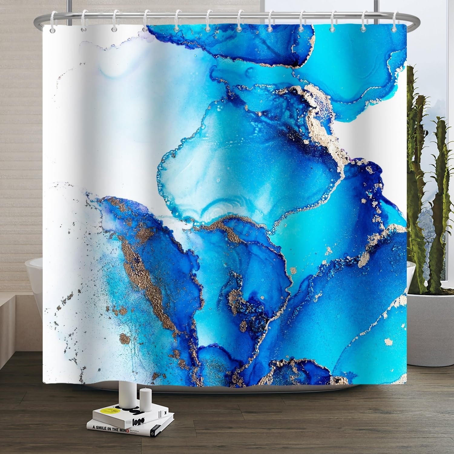Xiaoterna Blue Gradient Marble Waterproof Shower Curtain
