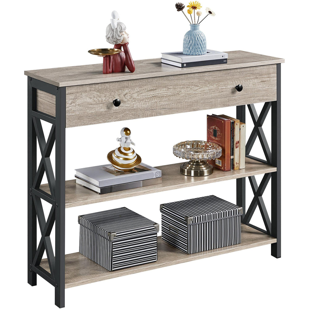 Yaheetech Console Table, Drawer & Shelves, 100 × 29.5 × 81 cm, Grey - image 1