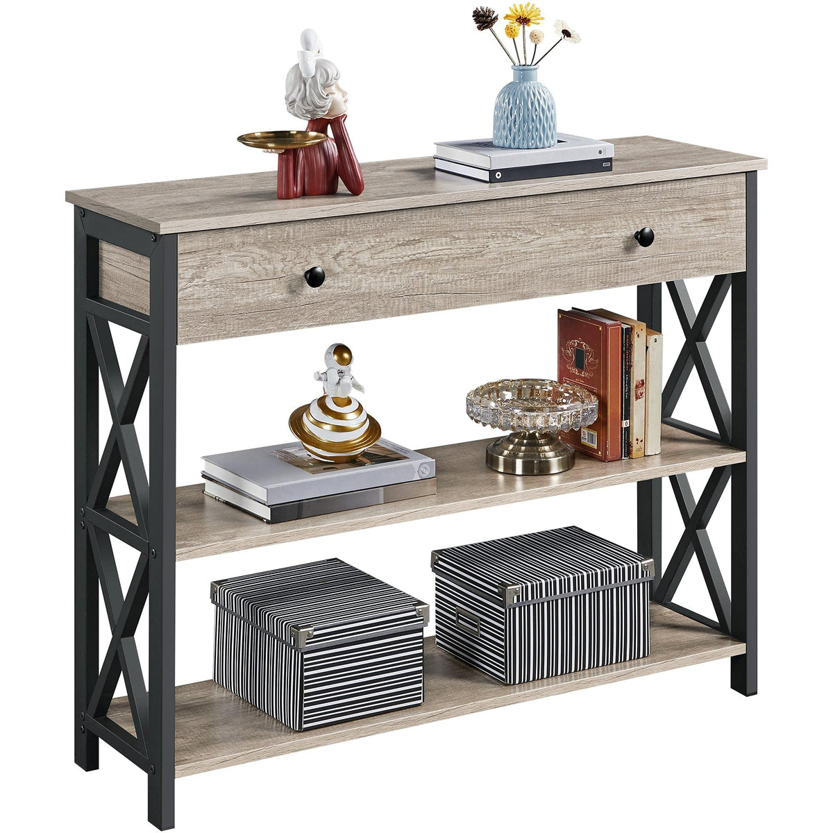 Yaheetech Console Table, Drawer & Shelves, 100 × 29.5 × 81 cm, Grey - image 1