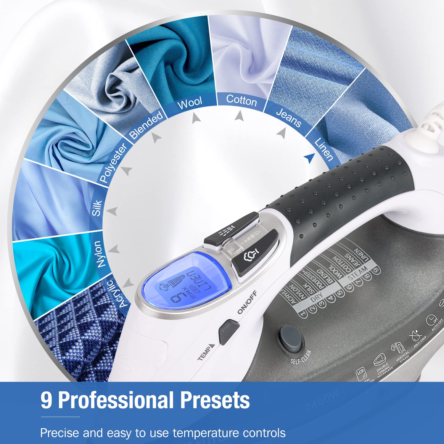 Beautural 2400W Steam Iron | LCD Display & Double Ceramic Soleplate