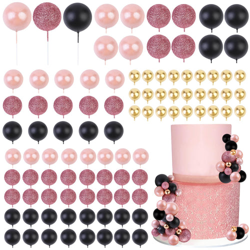 Jolof Store 101 Pcs Ball Cake Toppers – Rose Gold & Black Dessert Picks