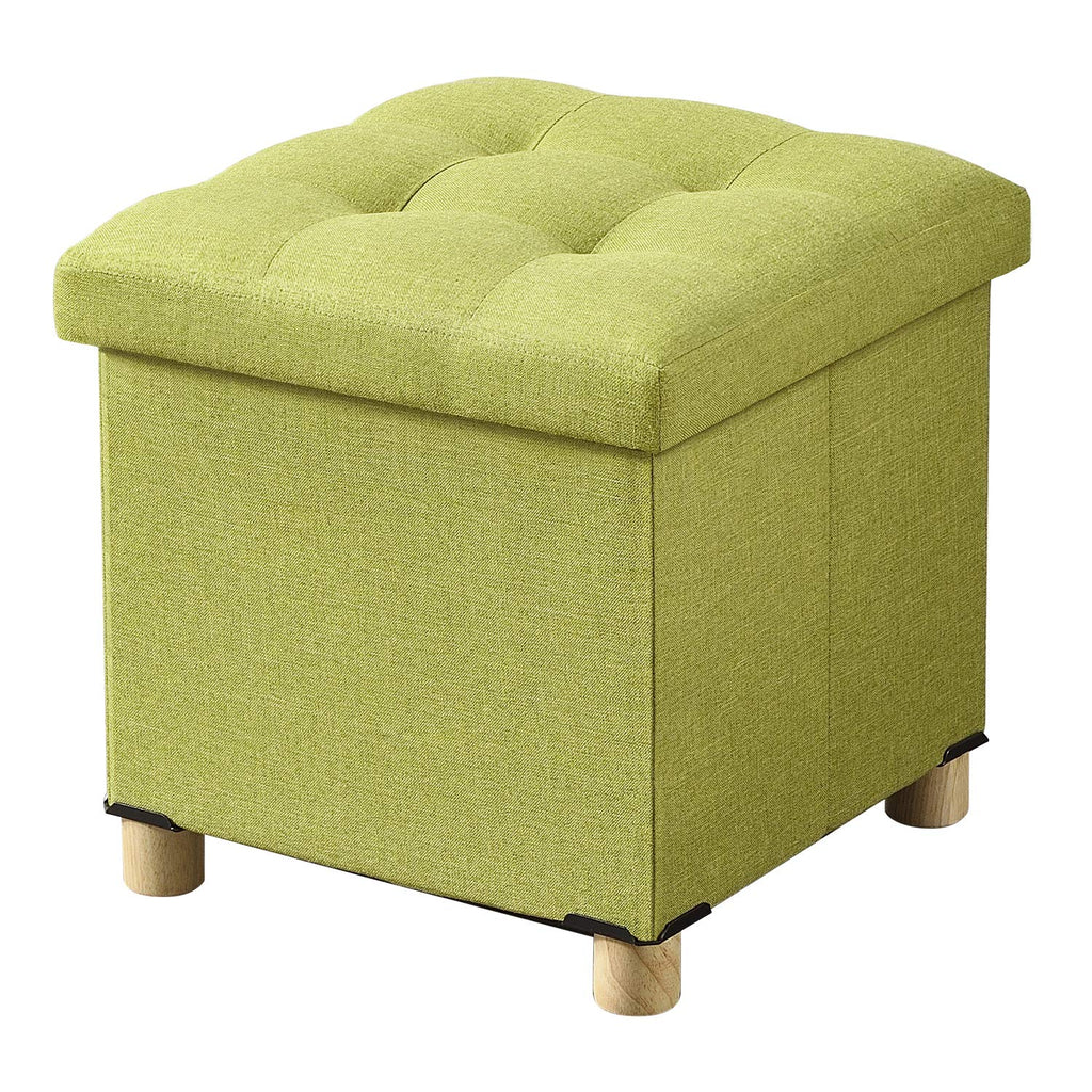 BRIAN & DANY Folding Storage Ottoman | Linen Foot Stool with Wood Legs