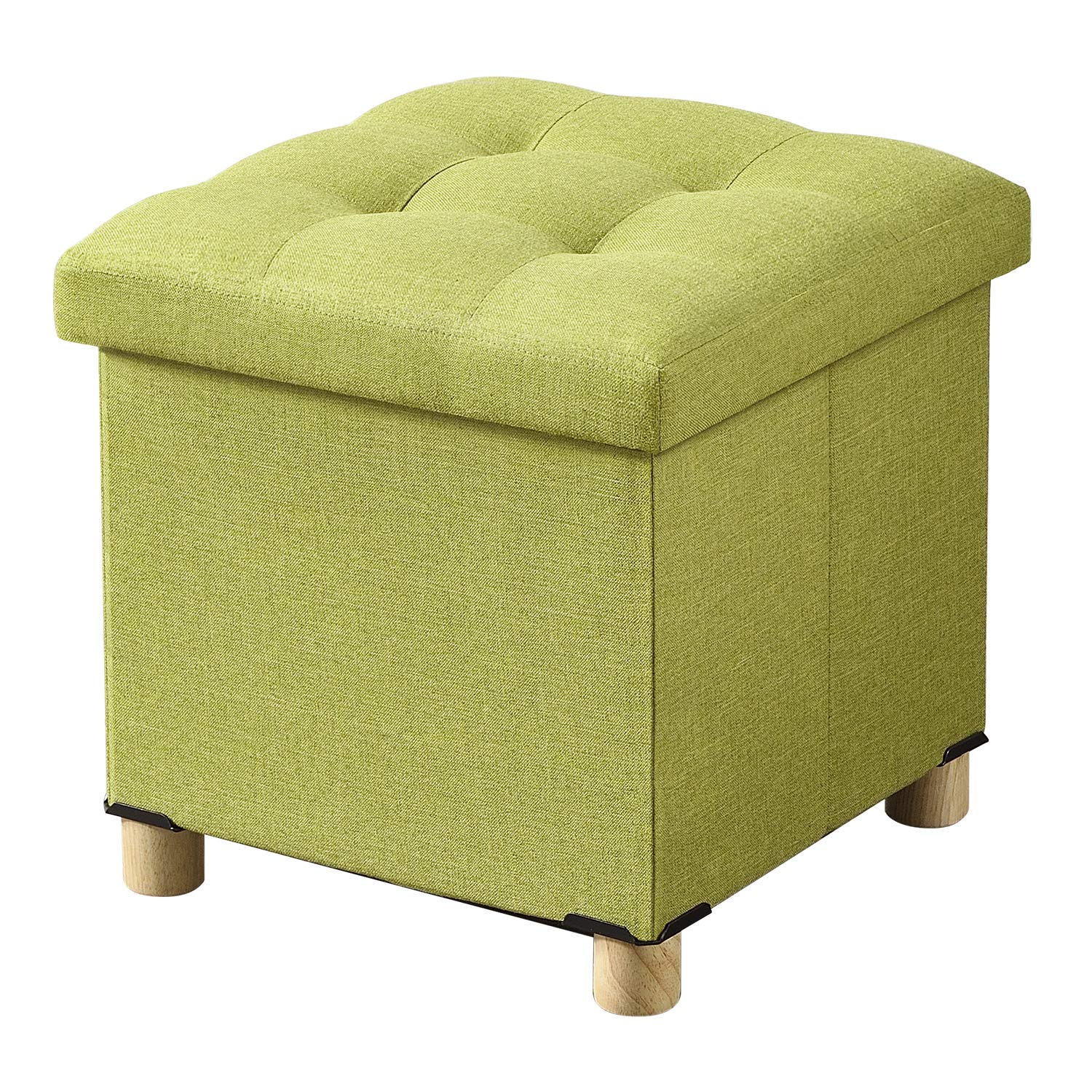 BRIAN & DANY Folding Storage Ottoman | Linen Foot Stool with Wood Legs