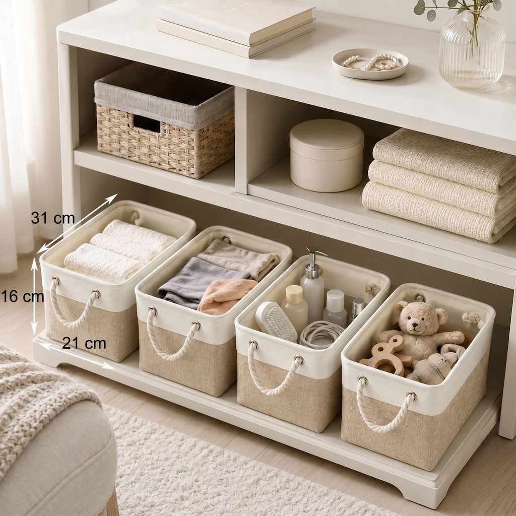 Mangata Fabric Storage Box set of 3, Foldable Fabric Storage Baskets with Handles for Cupboards, Wardrobe, Shelves, Clothes, Toys, Towel - image 3