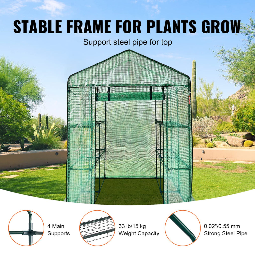 VEVOR Walk-in Greenhouse with Shelves | 4.6x4.6x6.6 ft PE Cover