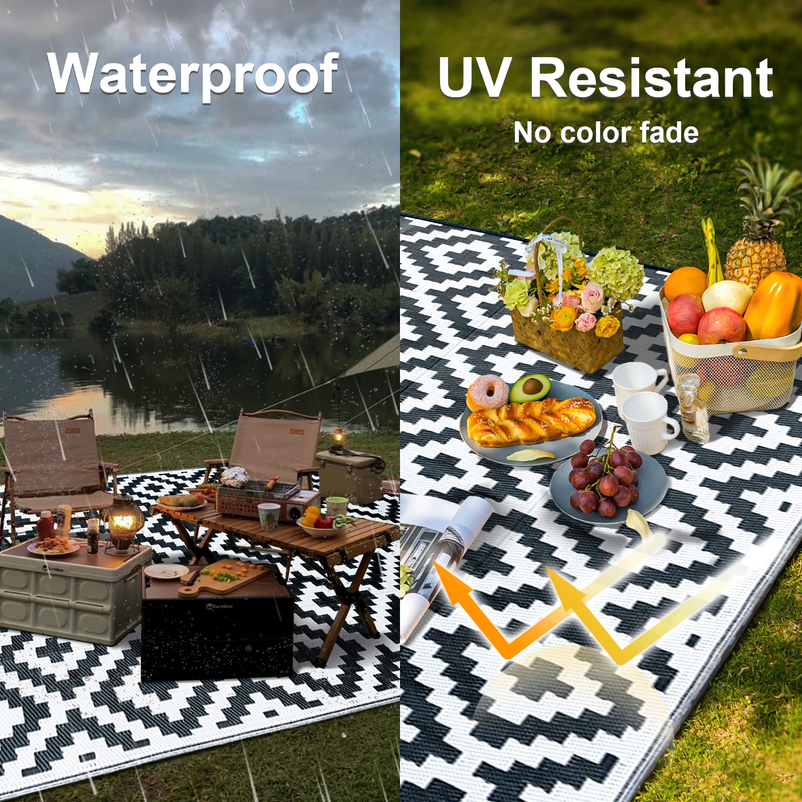 CHOSHOME Reversible Outdoor Rug – 150x240cm Waterproof Recycled Garden Mat