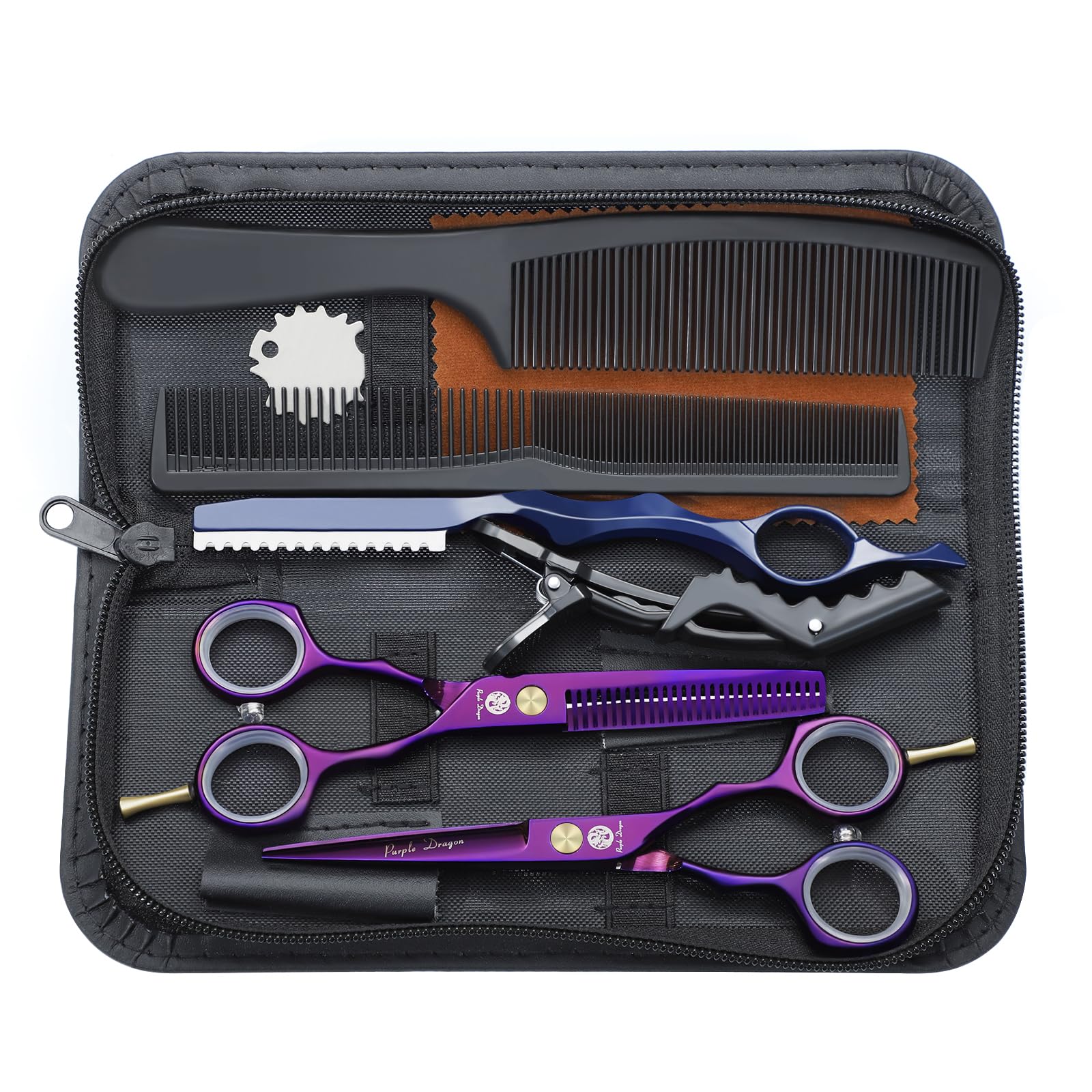 Purple Dragon 5.5" Hairdressing Scissors Set | Stainless Steel Haircut Kit