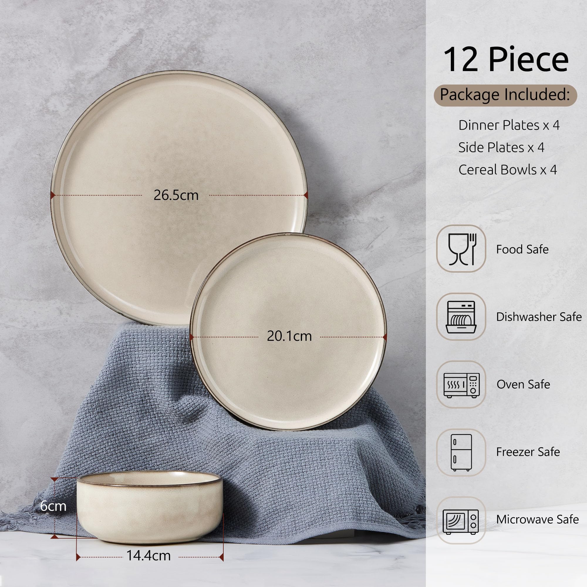 Homikit 12-Piece Stoneware Dinner Set – Reactive Glaze Blue Dinnerware
