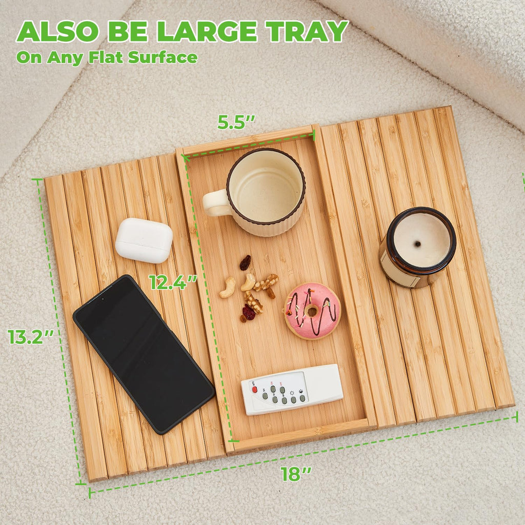 LOVYANXUE Bamboo Sofa Arm Tray, Anti Falling Couch Arm Tray Table, Foldable Couch Armrest Table, Portable Sofa Armrest Trays Cup Holder for Drink - image 4