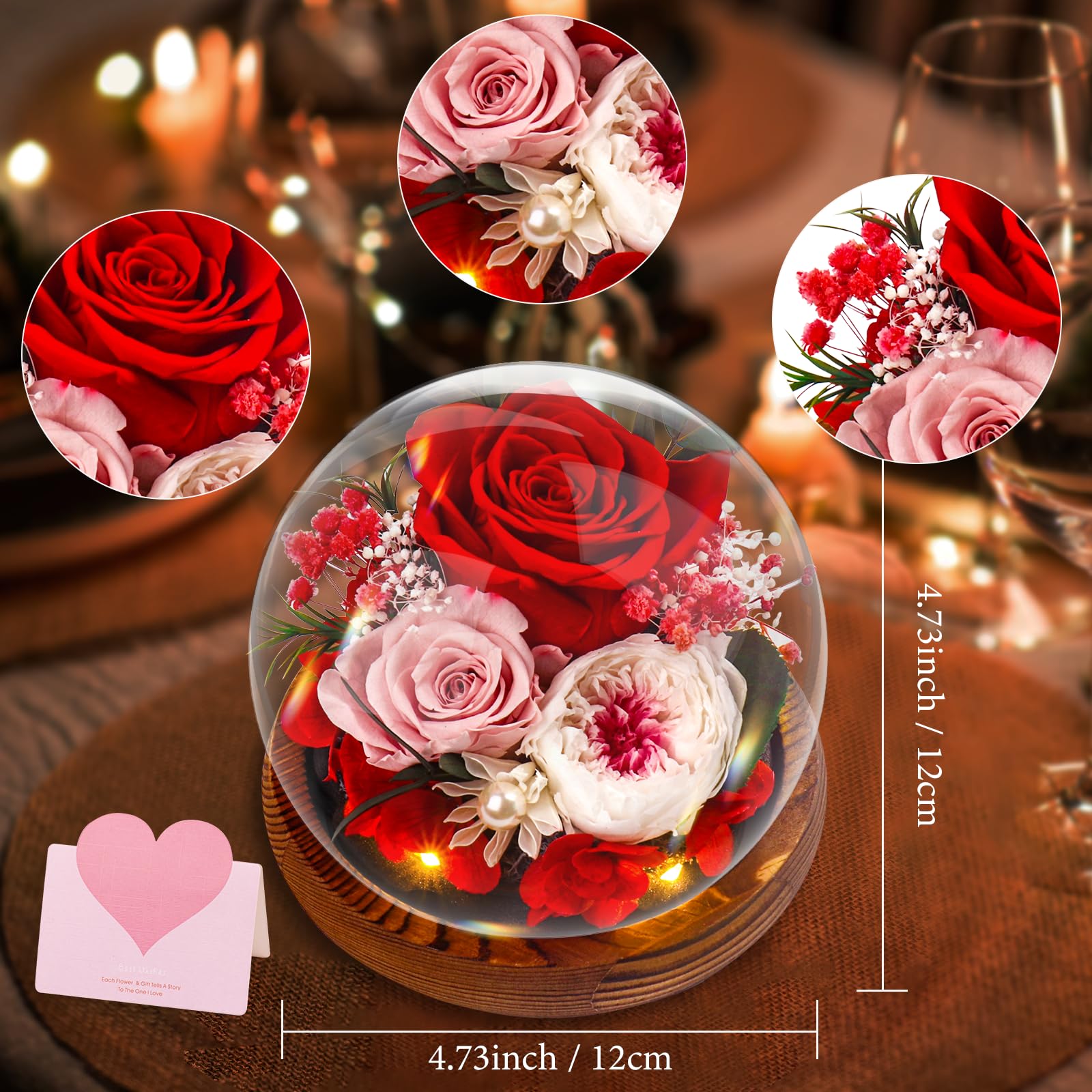 Jolof Store Preserved Eternal Rose in Glass Dome – Real Red Flower Gift