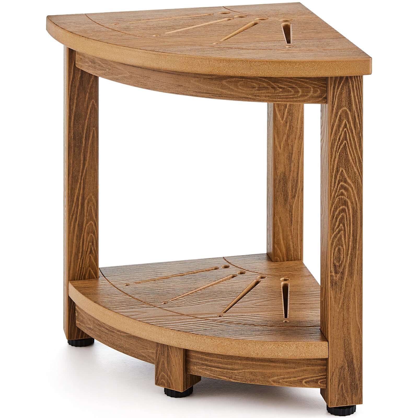 VEVOR Corner Shower Bench – Waterproof Faux Wood Stool with Storage Shelf