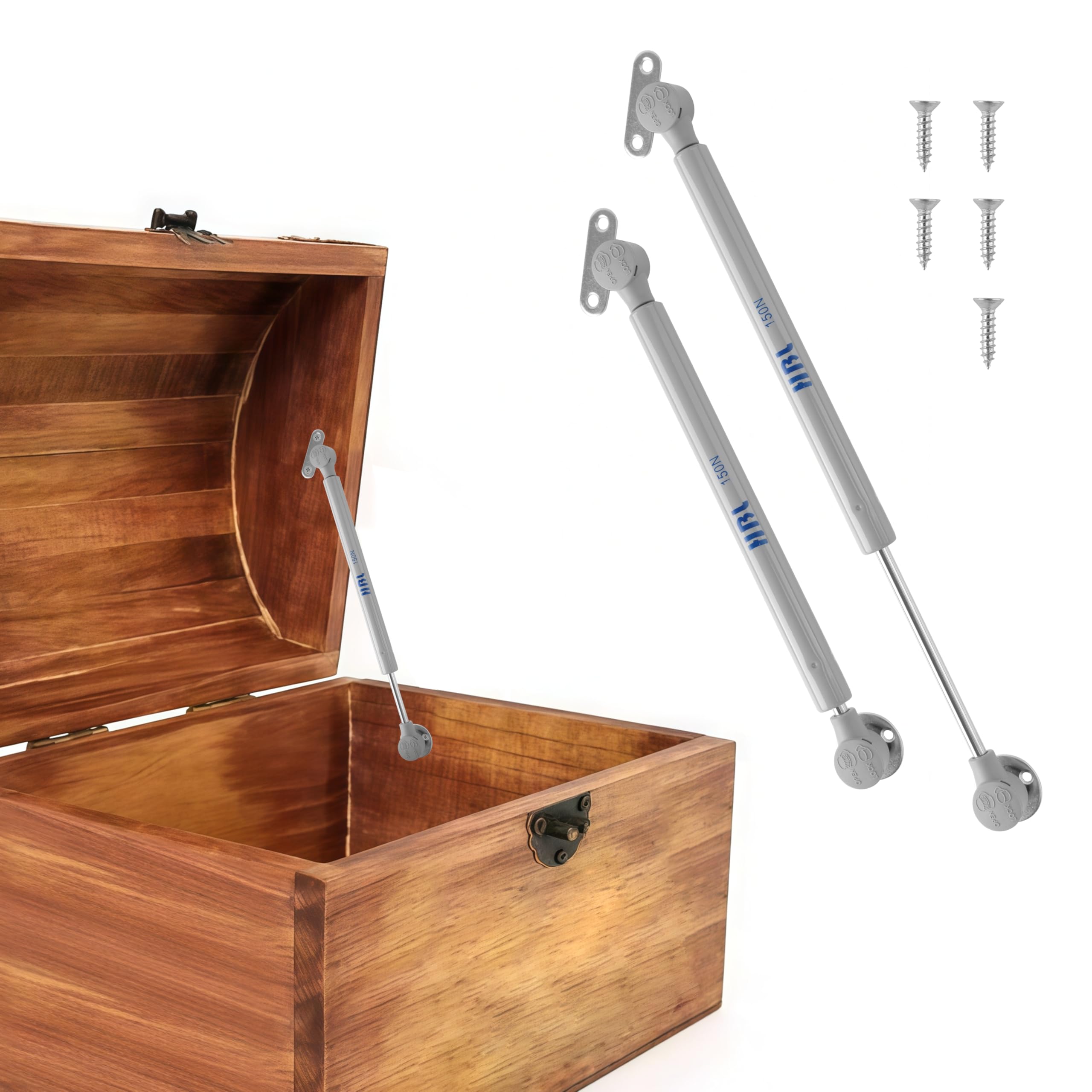 2 Pack Soft Close Toy Box Hinges – 150N Gas Strut Safety