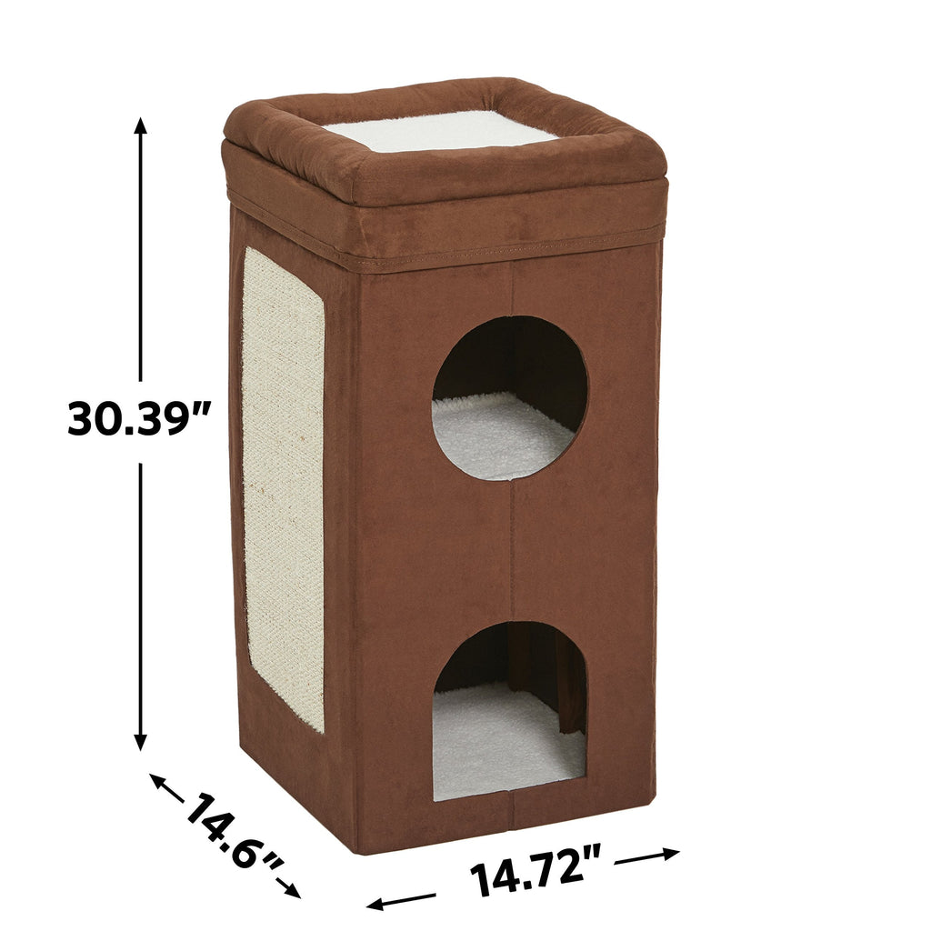MidWest Homes Tri-Level Cat Condo - Brown Faux Suede Cube with Scratcher