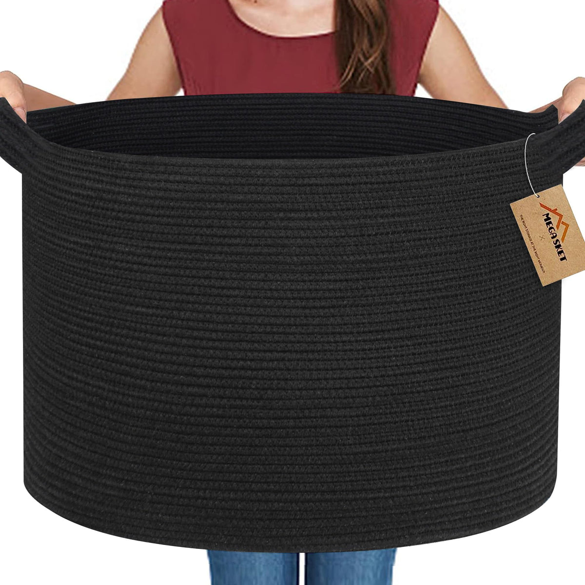 MEGASKET Large Black Blanket Basket, 22" X 22" X 14" Woven Rope Bin for Storage, Kids Dog Toy Storage Box Organizer Bins - image 1