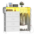 Trironsun 5 Drawer Dresser with Clothes Rail, LED Lights & Charging Station