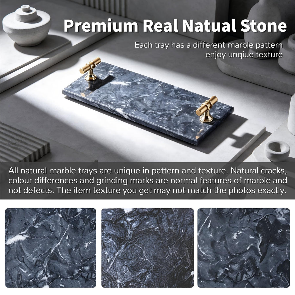 Natural Marble Vanity Tray with Handles & Foot Pads for Bathroom Home Decor - image 5