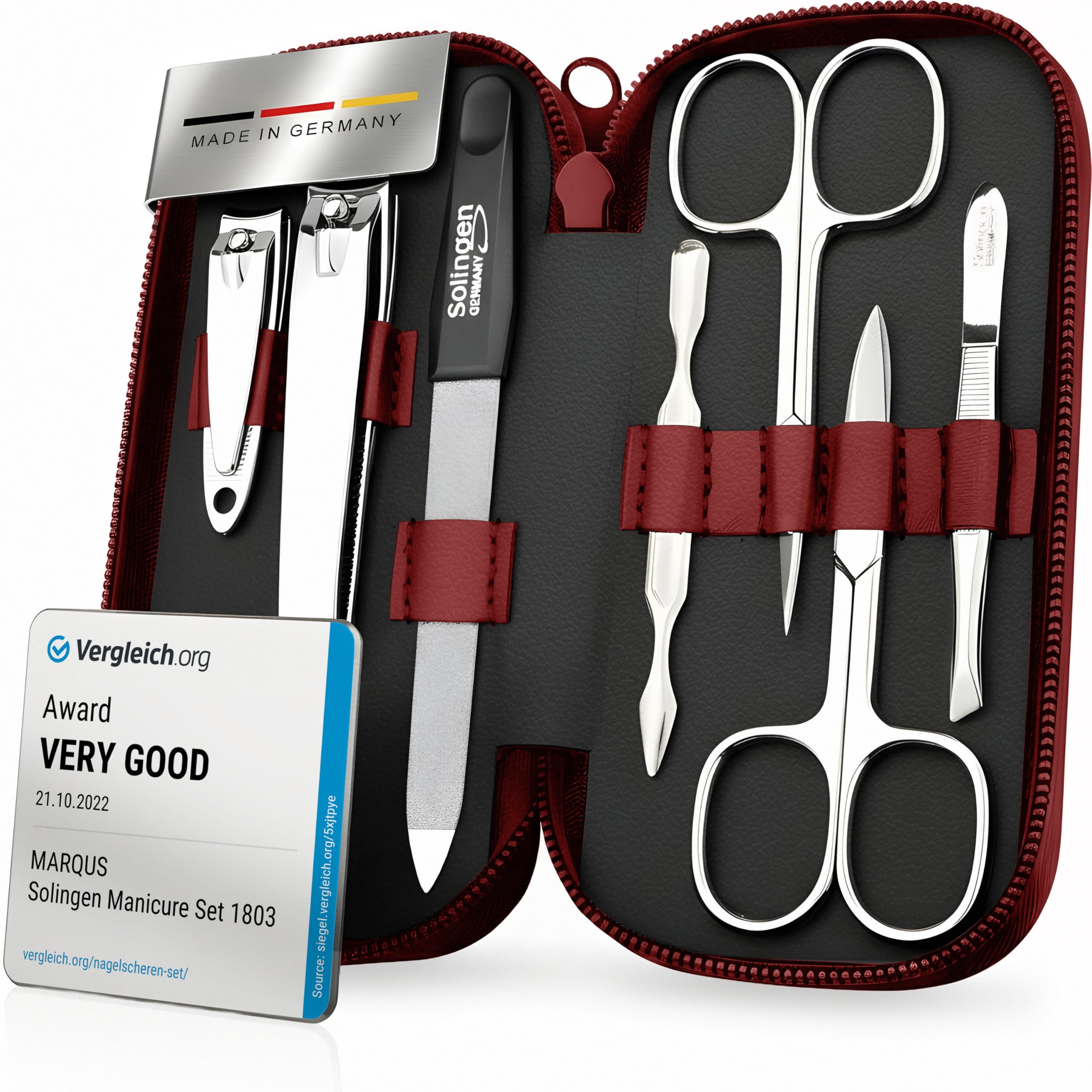 Jolof Store Solingen 7-Piece Manicure Set | Red Nappa Leather Case
