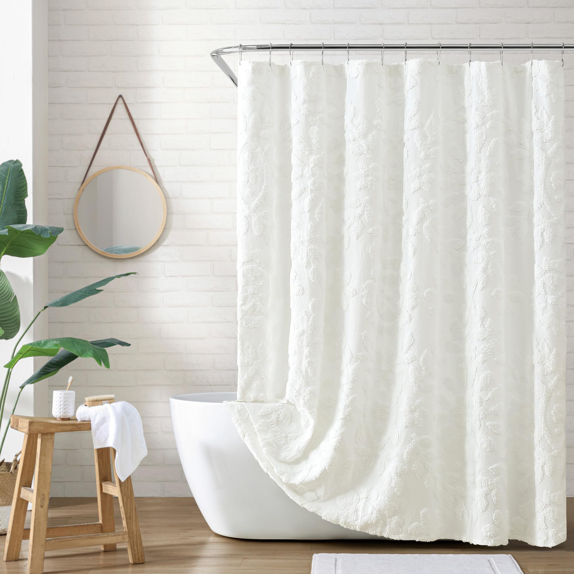 Peri Home Chenille Laurel Shower Curtain – 100% Cotton White Tufted