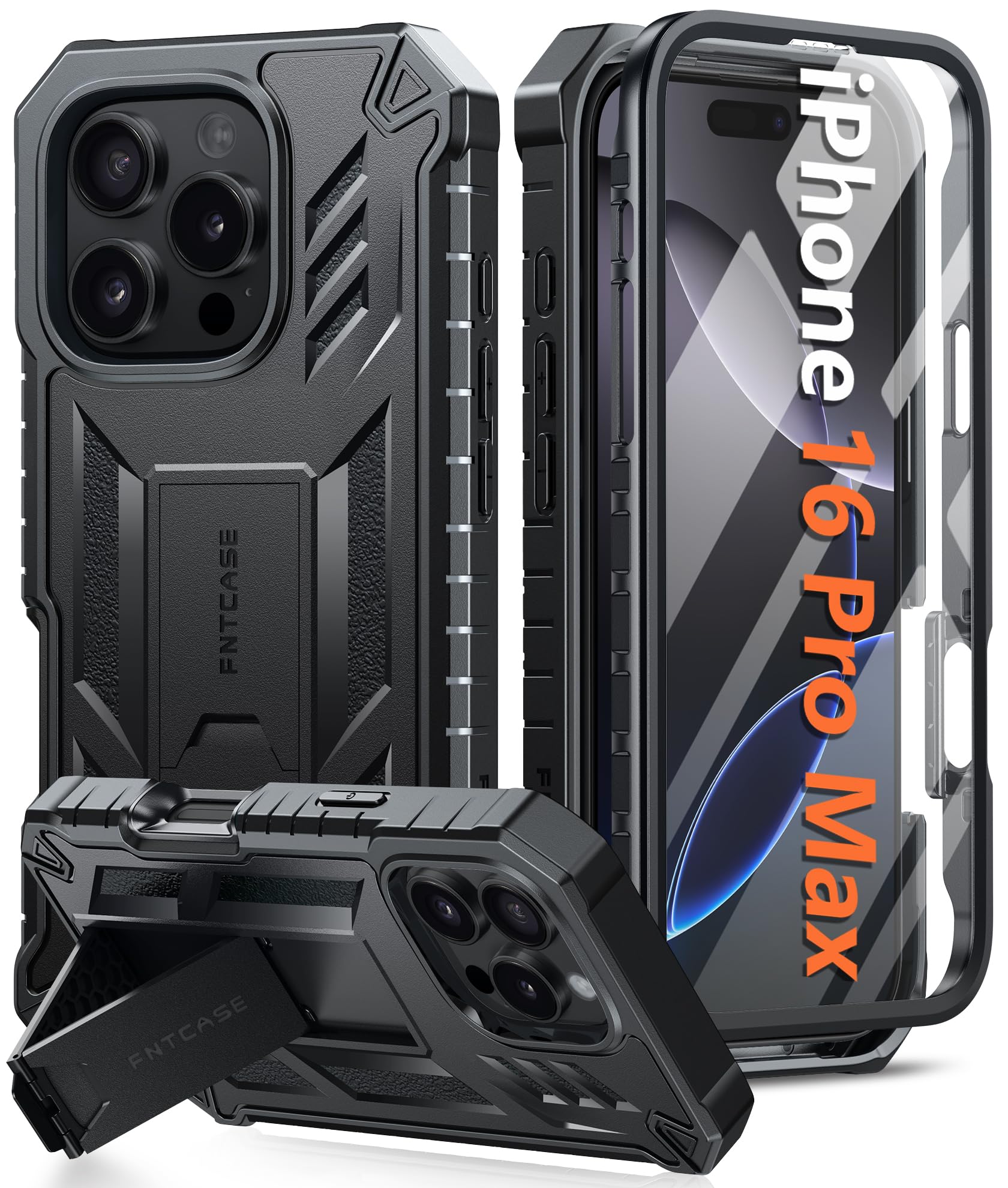 FNTCASE iPhone 16 Pro Max Case | Military Grade Rugged Kickstand Cover