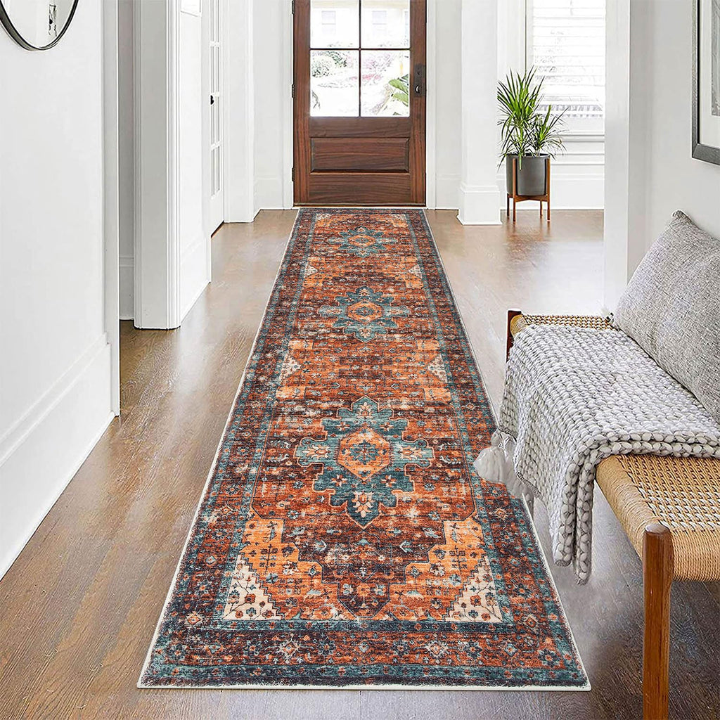 SHACOS Boho Hallway Runner Rug – 60x245cm Non-Slip Washable Vintage Red