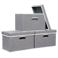 Yawinhe Collapsible Fabric Storage Bins with Lids - Grey, 3 Pack