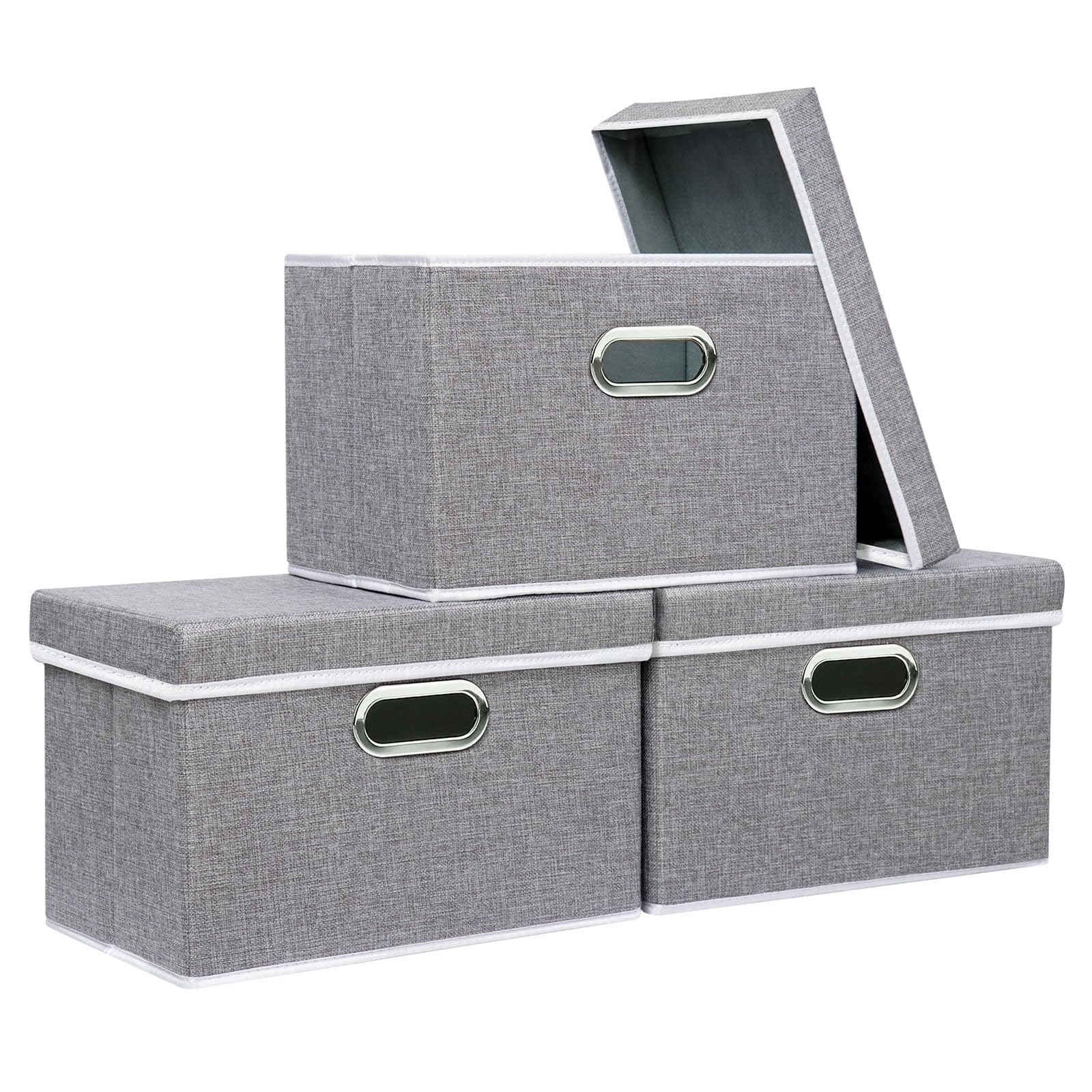 Yawinhe Collapsible Fabric Storage Bins with Lids - Grey, 3 Pack