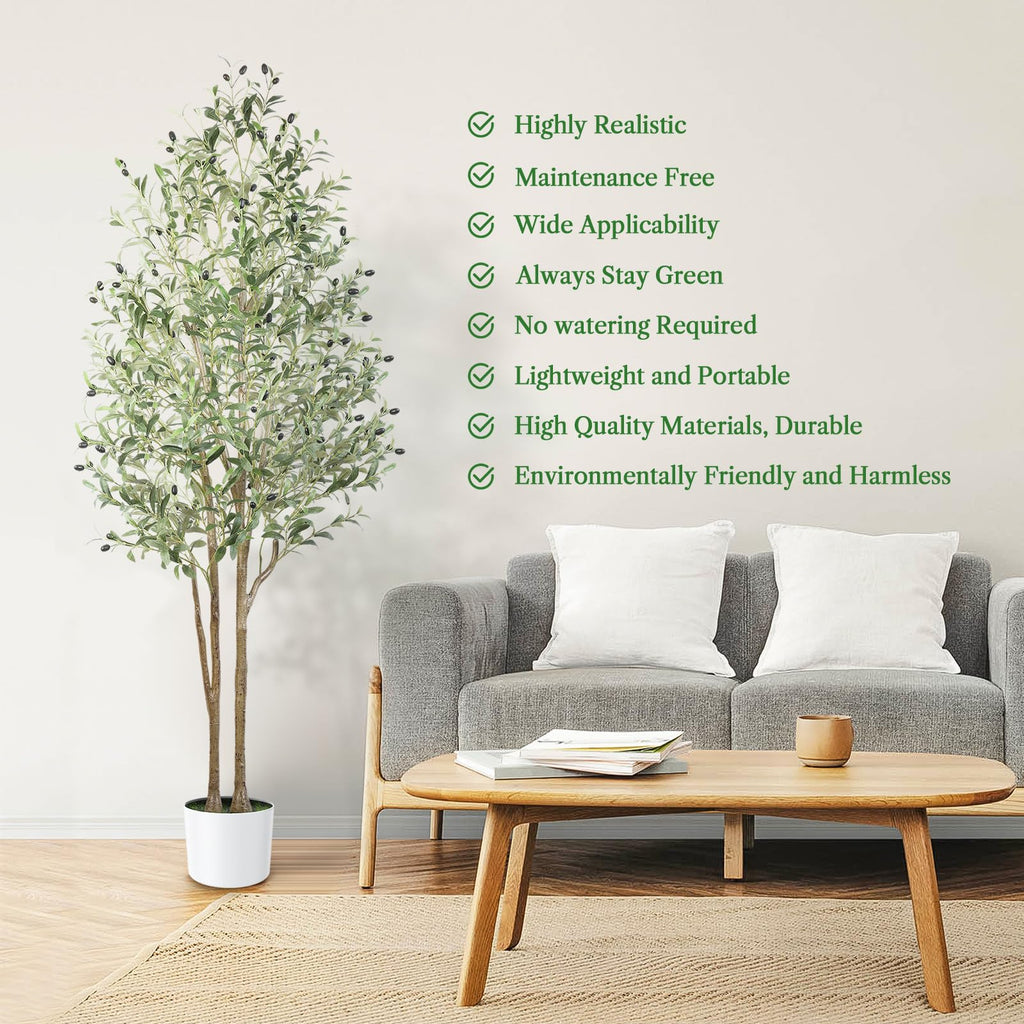 Alupssuc 6FT Artificial Olive Tree with White Pot | Faux Silk Floor Plant