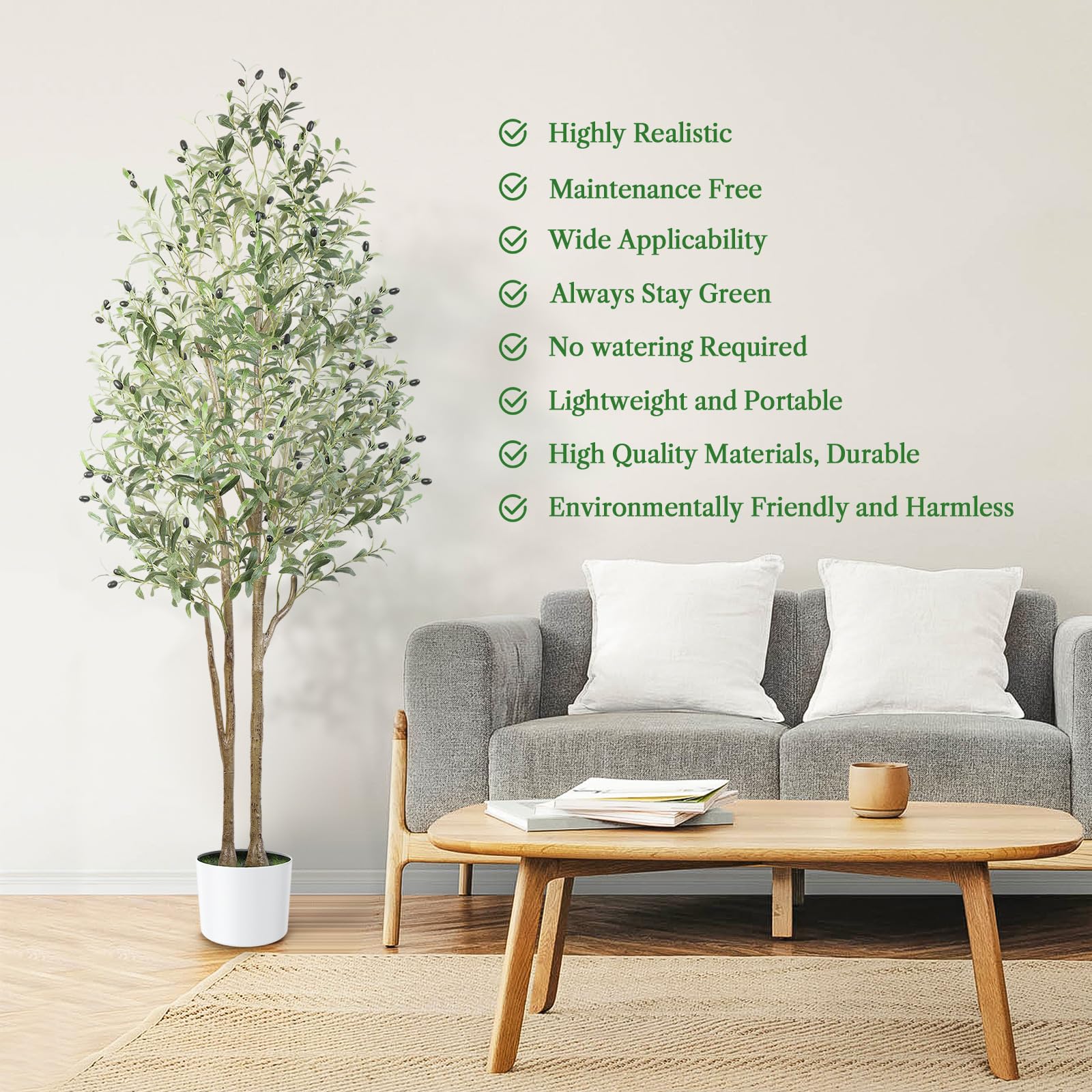 Alupssuc 6FT Artificial Olive Tree with White Pot | Faux Silk Floor Plant