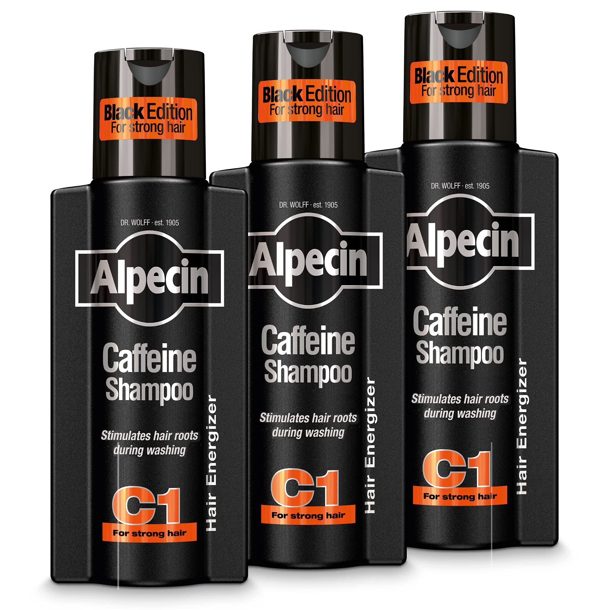 Alpecin C1 Black Edition Caffeine Shampoo - 3 x 250ml - Hair Growth
