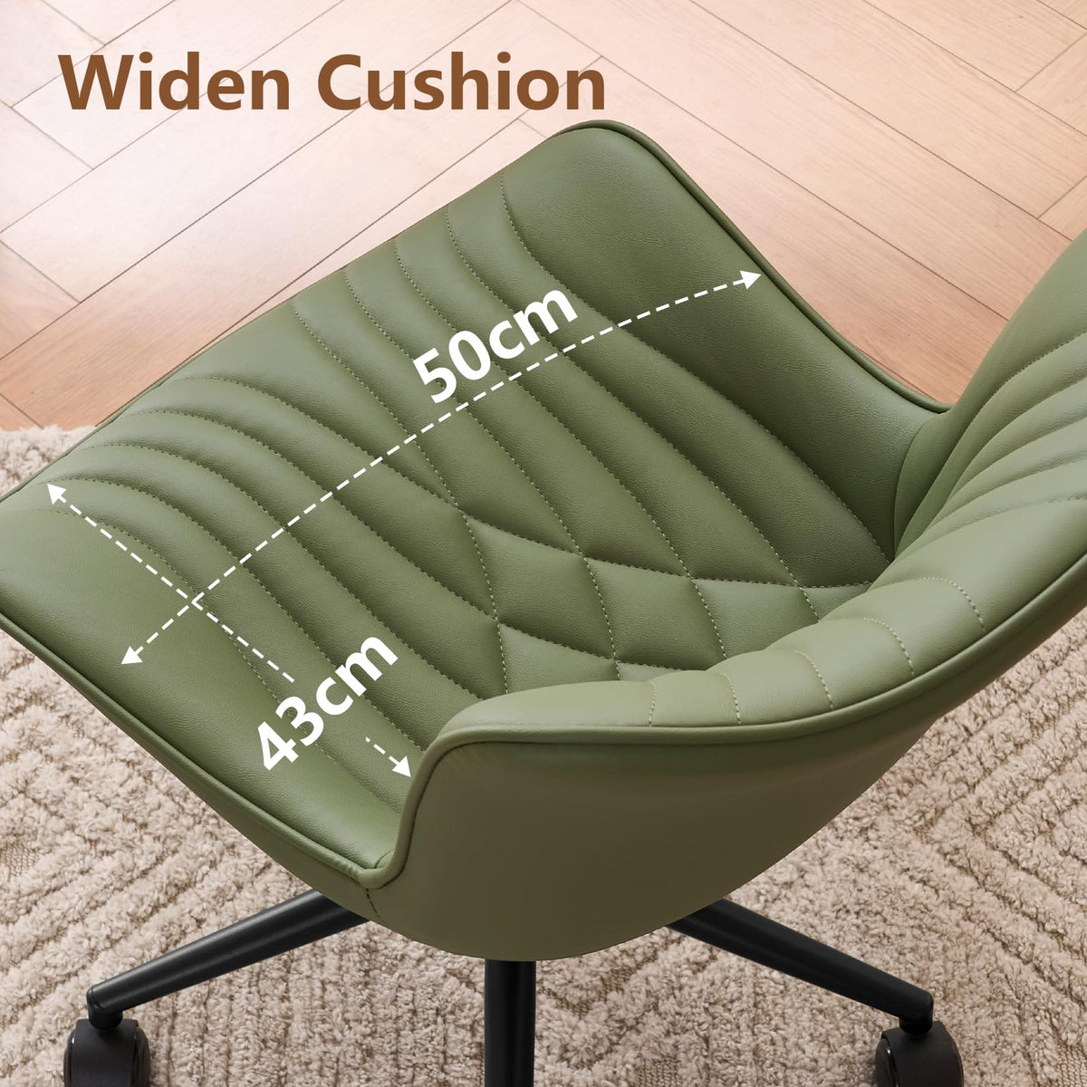 YOUTASTE Office Chair Adjustable, Ergonomic Desk Chair Armless PU Leather Swivel Chairs with Wheels for Home Office Computer, Modern, Olive Green - image 4
