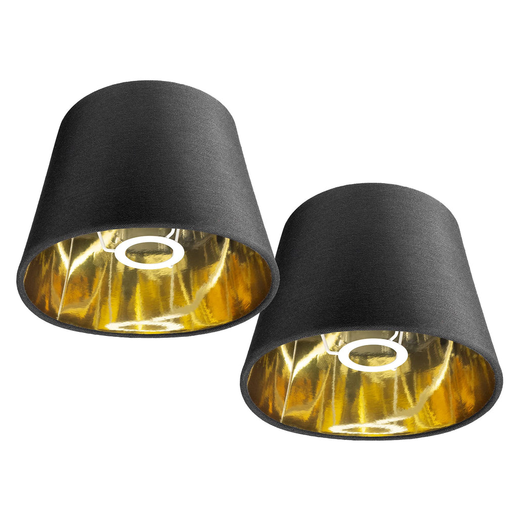 Navaris Black Linen Lampshades with Gold Lining – Set of 2 for E27
