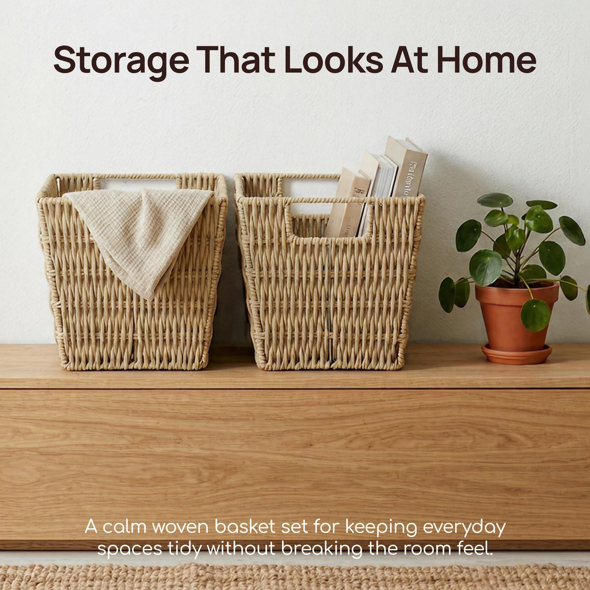 Viviendo Woven Storage Baskets Set of 2, Beige Rope Bins for Shelves - image 4