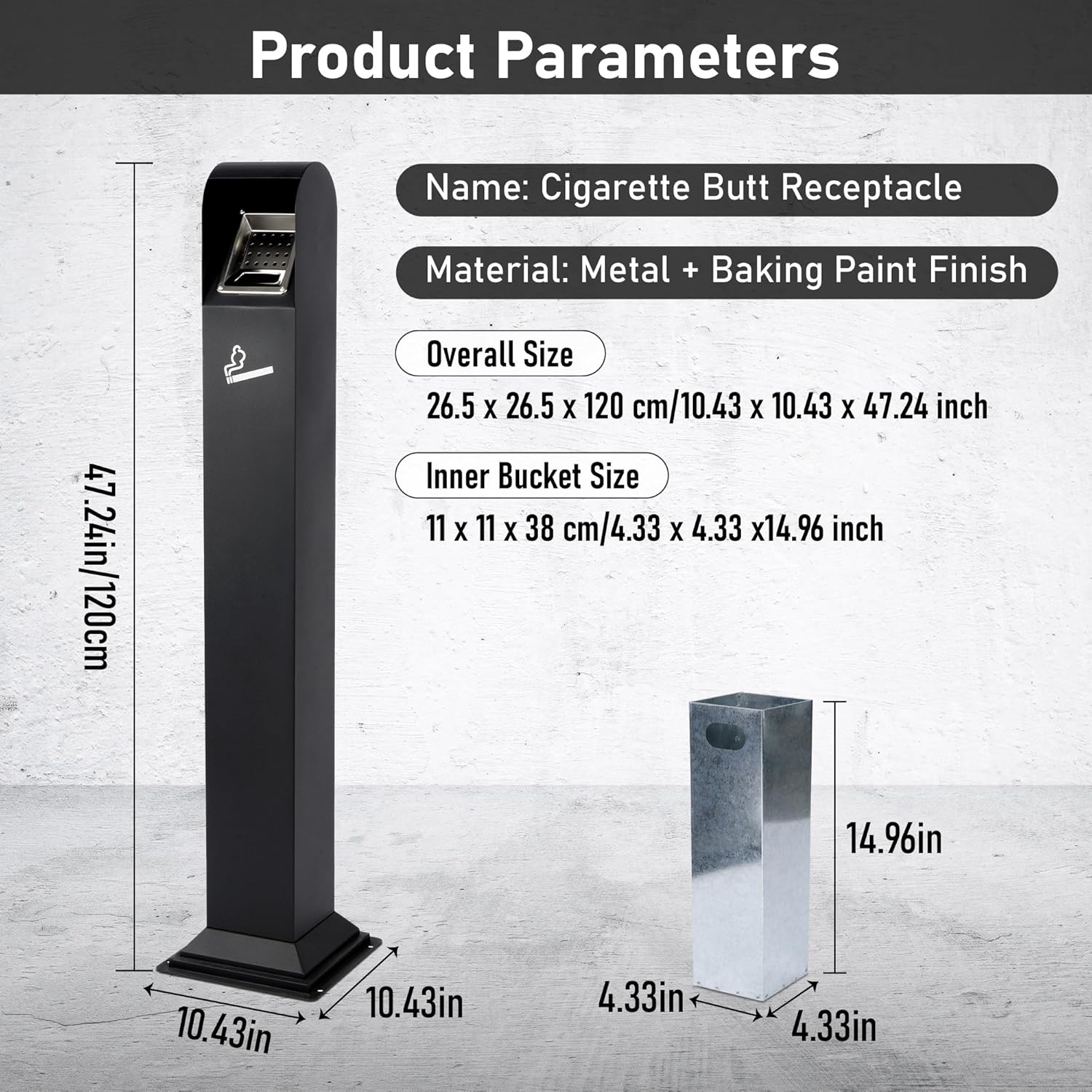 Nisorpa 1.2M Stainless Steel Vertical Trash Bin - Odor-Proof Outdoor Can