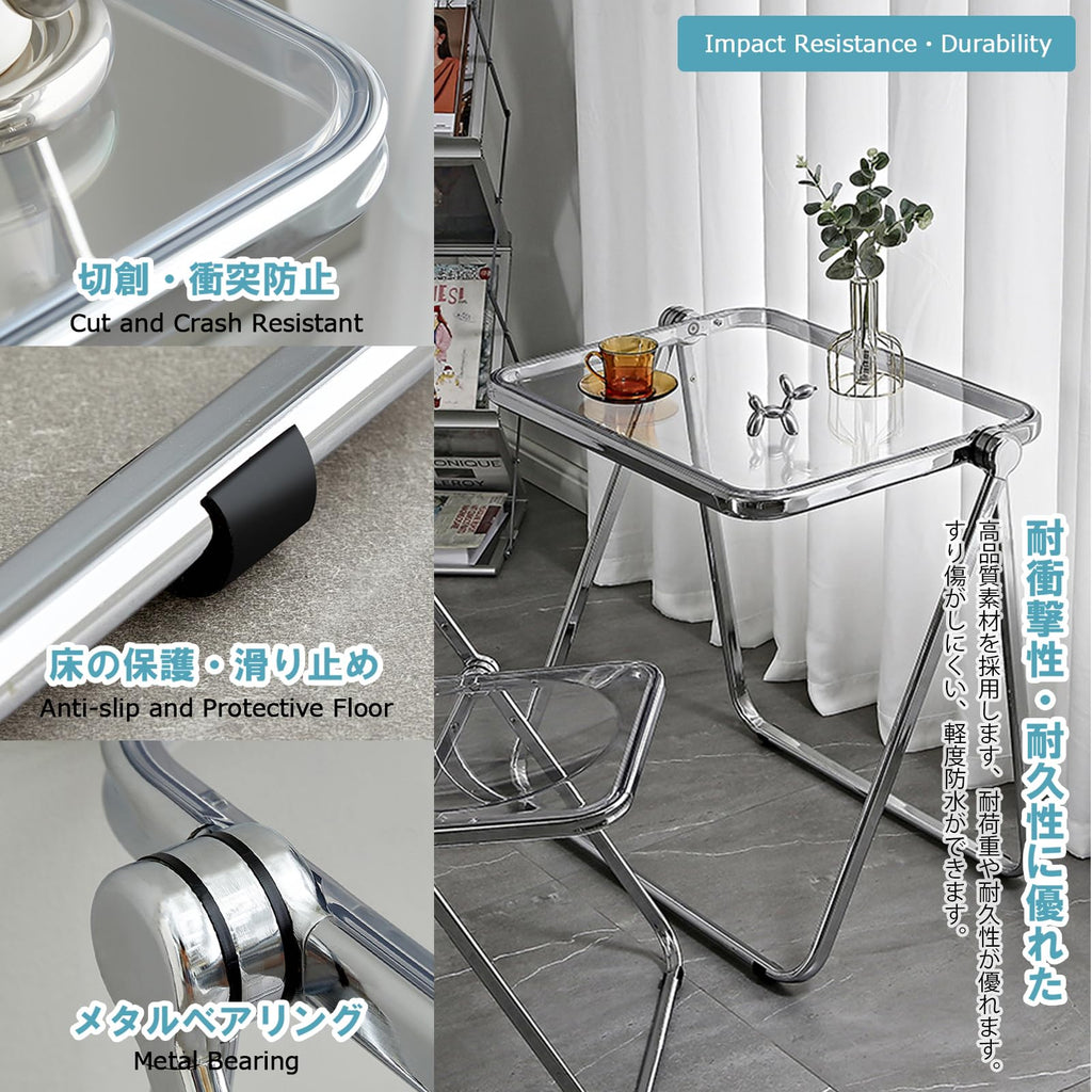 KAIHAOWIN Folding TV Tray Table Clear Acrylic Foldable Desk No Assembly Required Tiny Home Office Side Table Small Computer Desk for Small Spaces - image 3