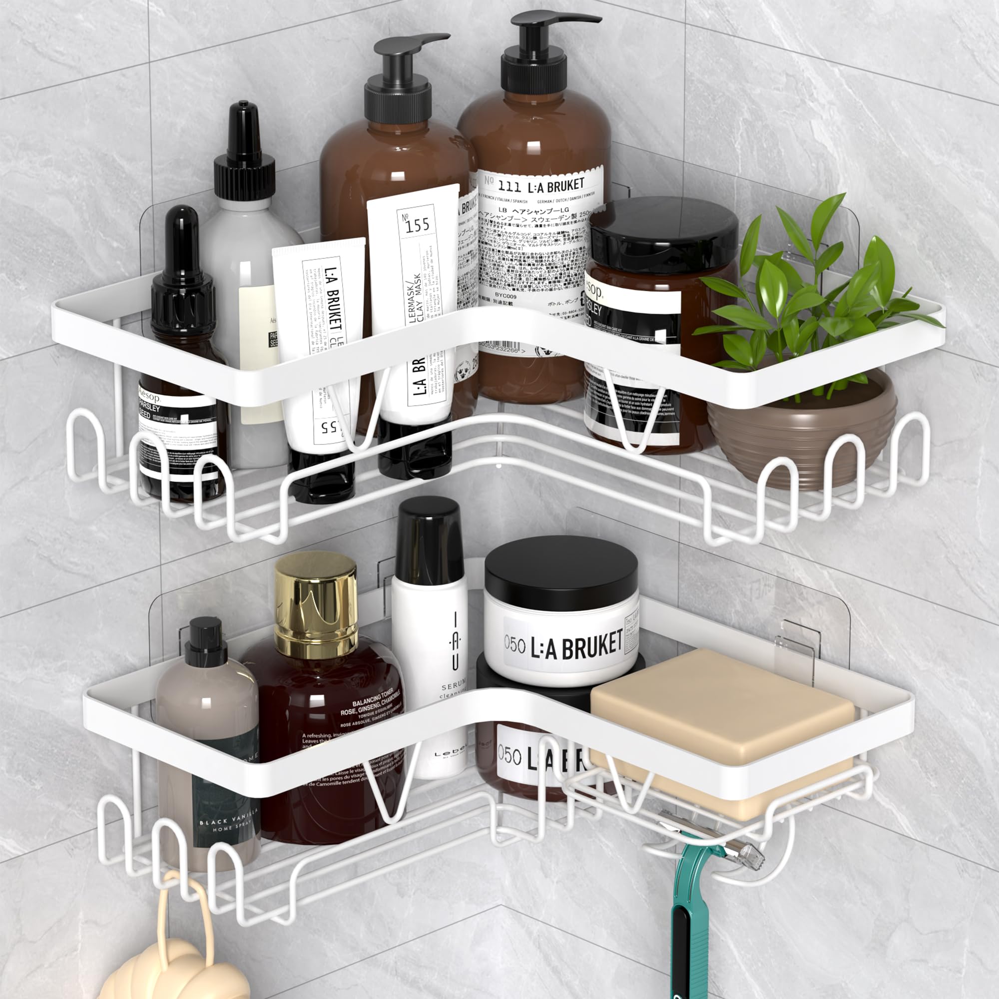 Kegii Corner Shower Caddy – White Stainless Steel Bathroom Shelf