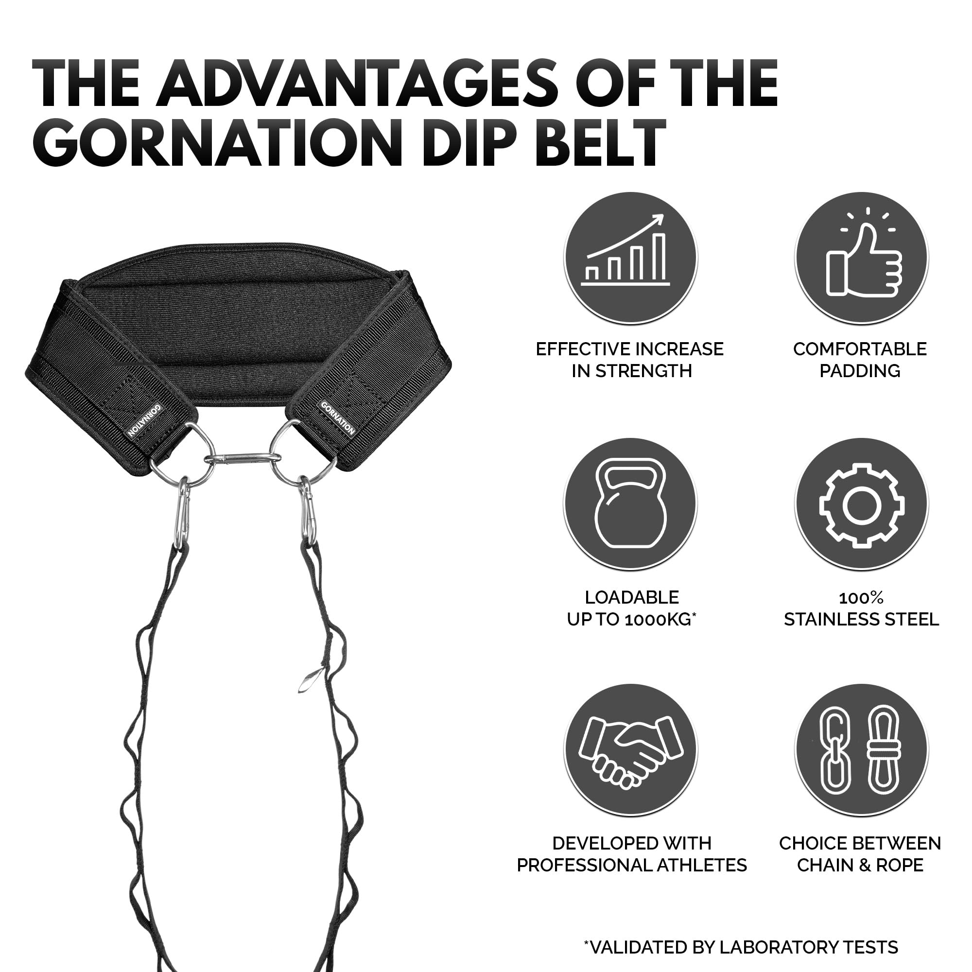 GORNATION Dip Belt with Stainless Steel Chain - 1000kg Weight Lifting Belt