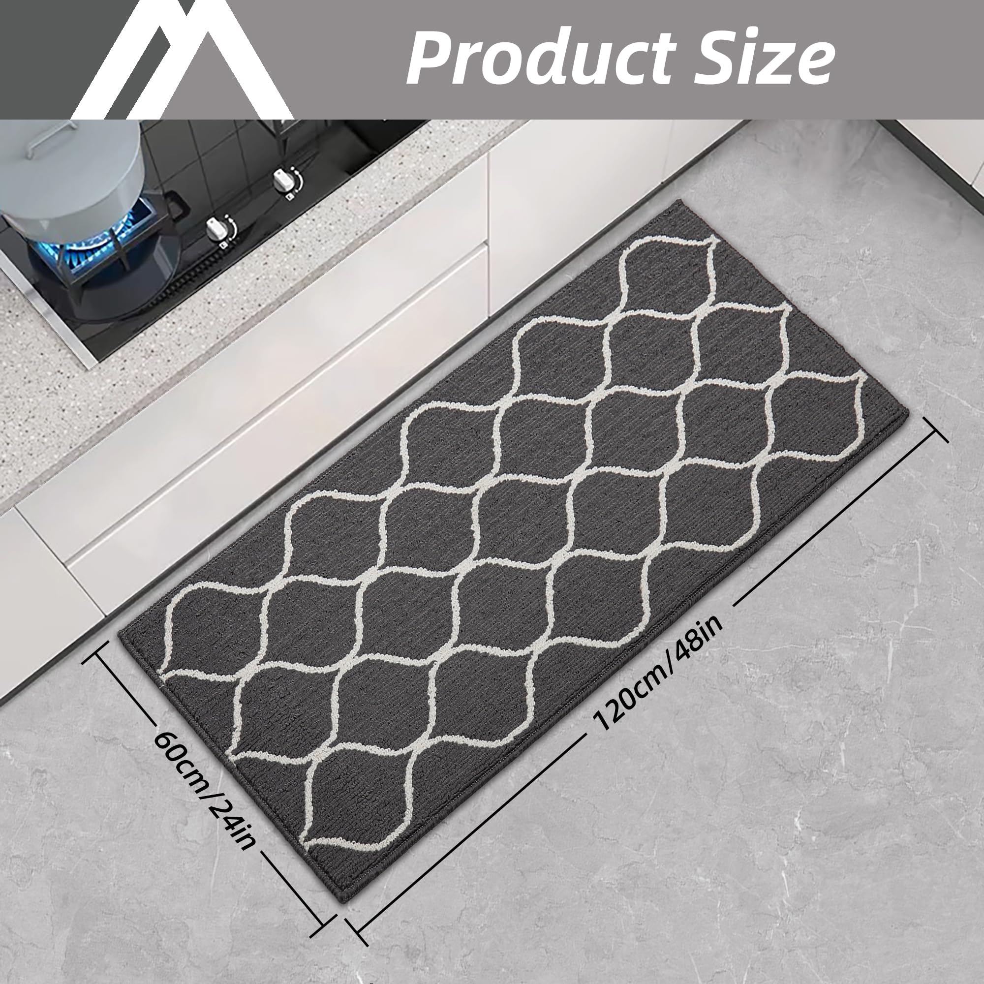 COSY HOMEER Kitchen Mat – 60x120cm Non-Slip Washable Floor Runner, Grey