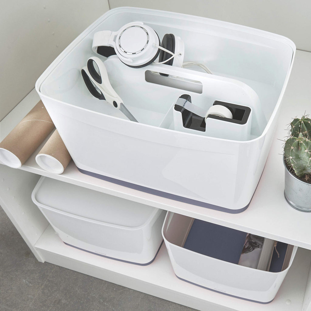 Leitz Large MyBox with Lid, Storage Box for Home and Office, High Gloss Plastic,18 Litre, A4, White/Grey - image 5
