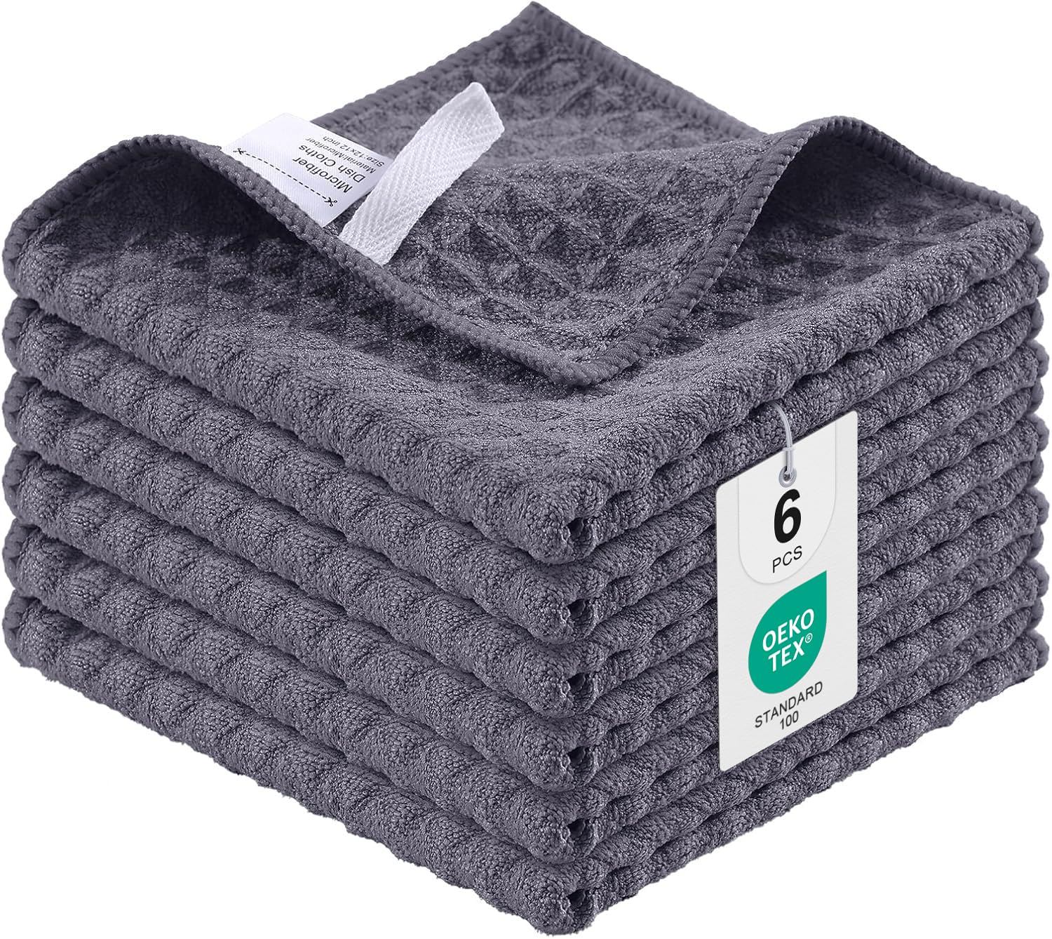 Moosfor Microfibre Tea Towels – 6 Pack Waffle Weave Cloths, 30x30cm