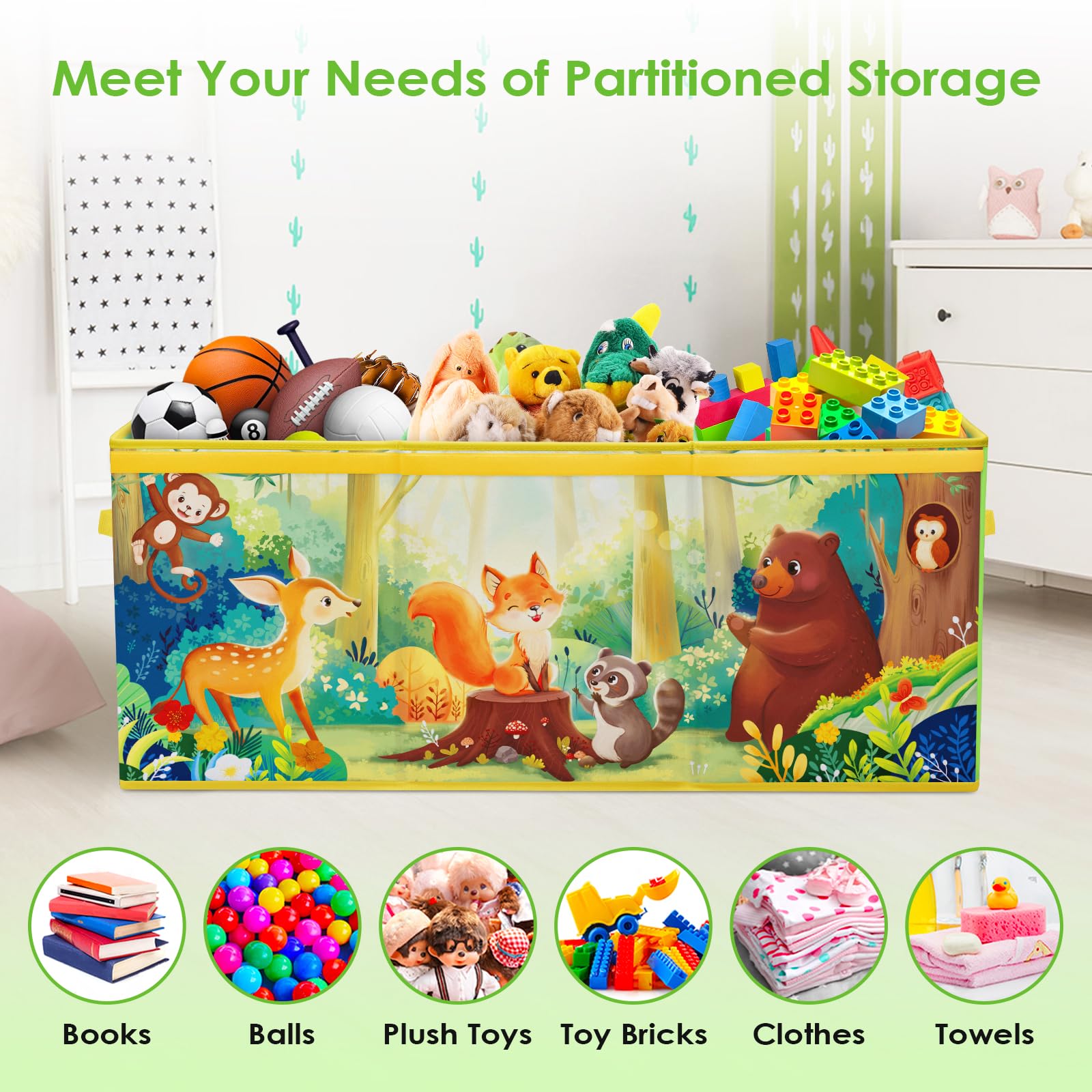 Decalsweet Extra Large Foldable Toy Storage Box with Lid – Forest Animal