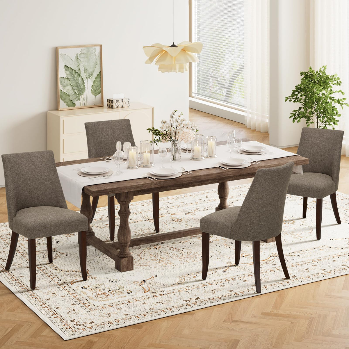 COLAMY Upholstered Dining Chairs Set of 4, Linen Fabric Parsons Dining Room Chairs with Curved Backrest, Solid Rubber Wood Legs - image 4