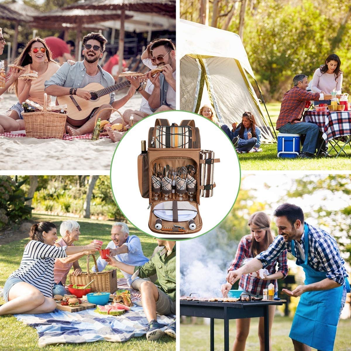 Hap Tim 4 Person Picnic Backpack – Insulated Leakproof Cooler with Blanket