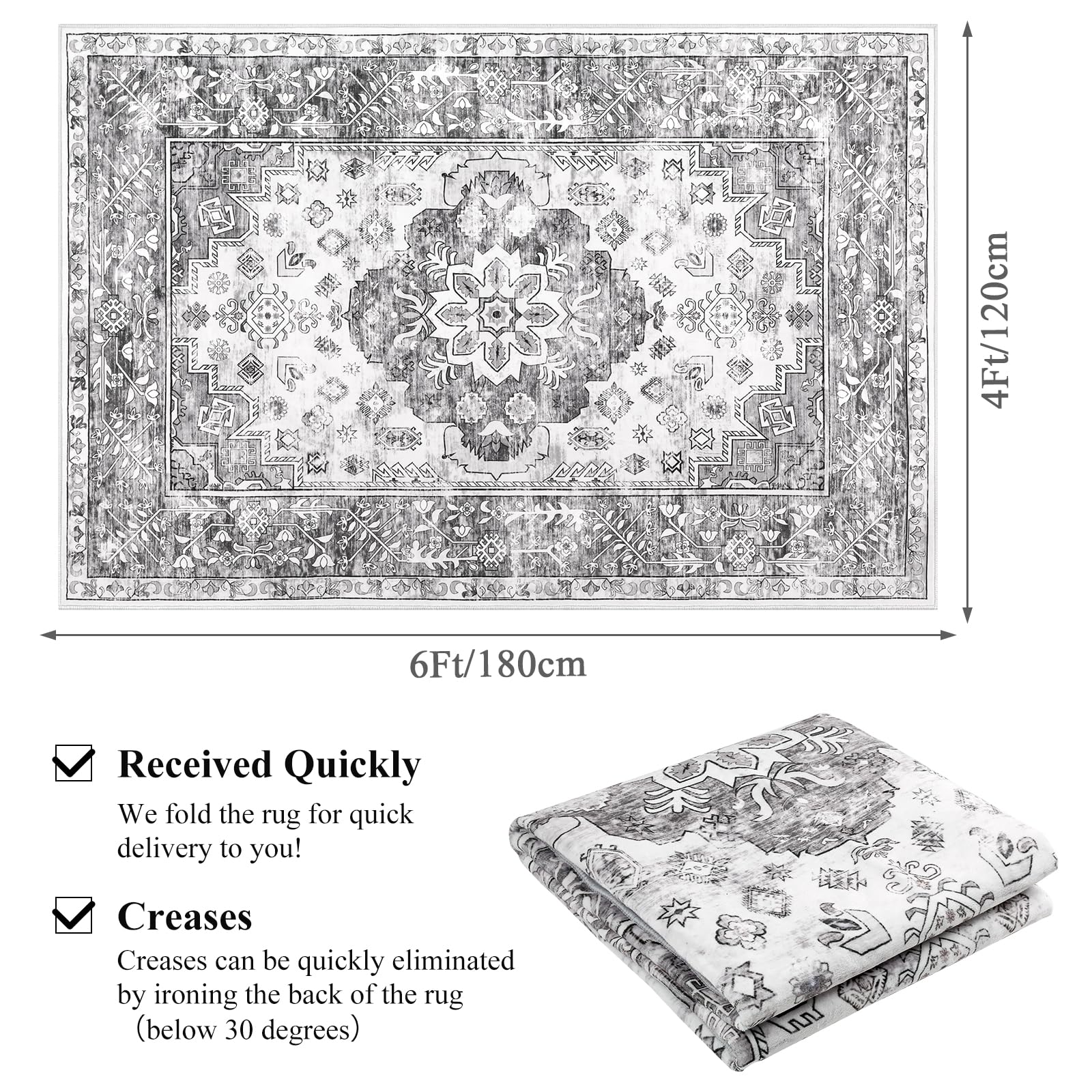 Enyhom Vintage Boho Area Rug – 120x180cm Machine Washable Non-Slip Carpet