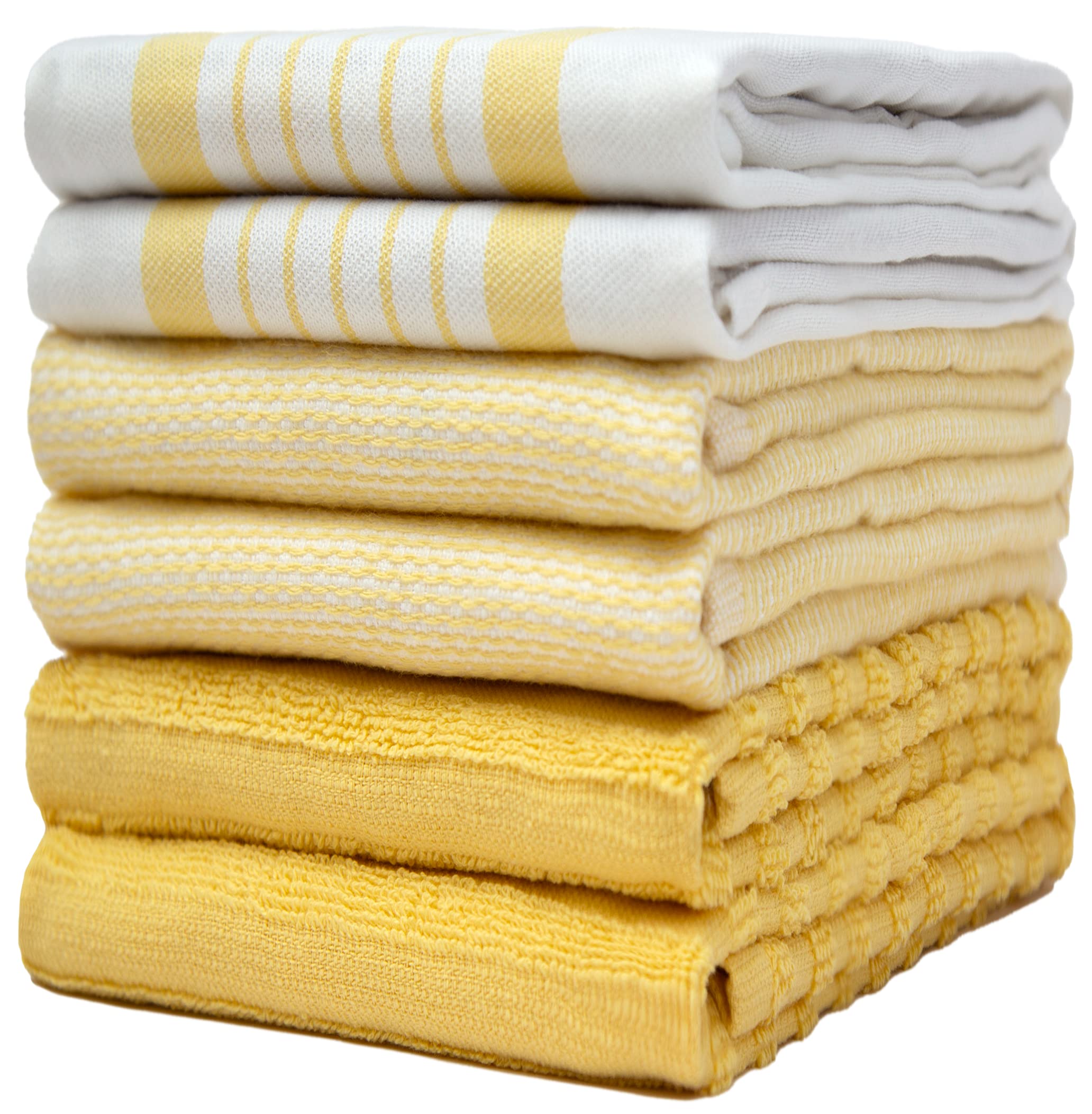 6-Pack Cotton Tea Towels | Absorbent Ribbed Dish Towels - Yellow