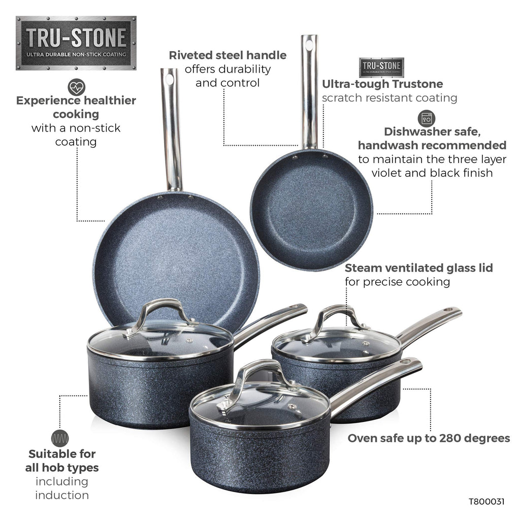 Tower TruStone 5 Piece Non-Stick Induction Cookware Set – Violet Black