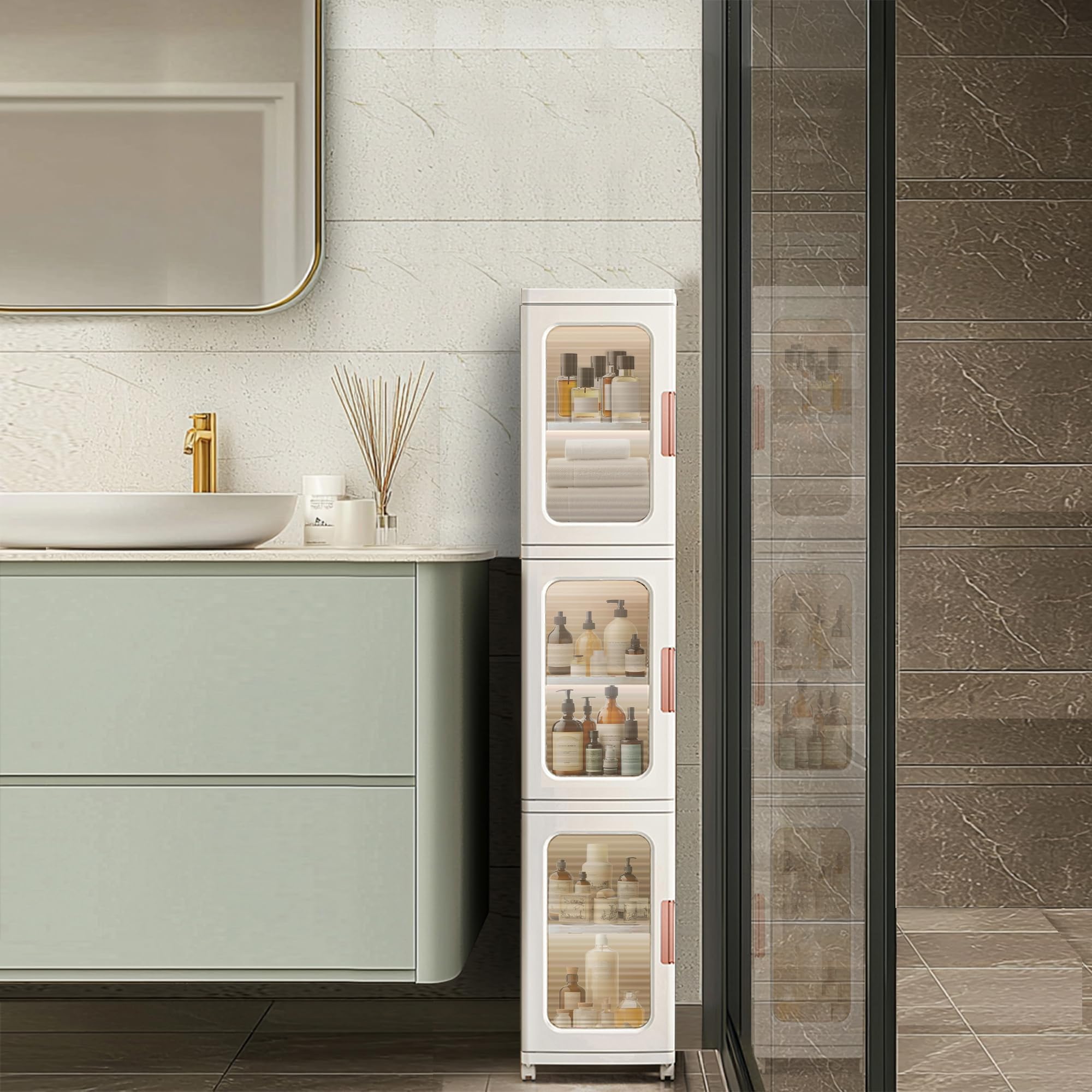 Lacusmall 3-Layer Slim Bathroom Cabinet | Narrow Rolling Storage Unit