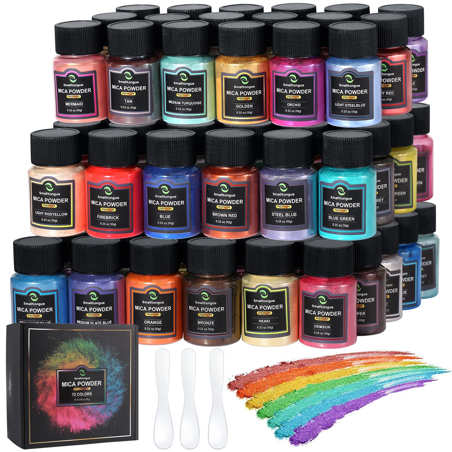 Smalltongue Mica Powder for Epoxy Resin - 72 Colors Pigment Set for Soap