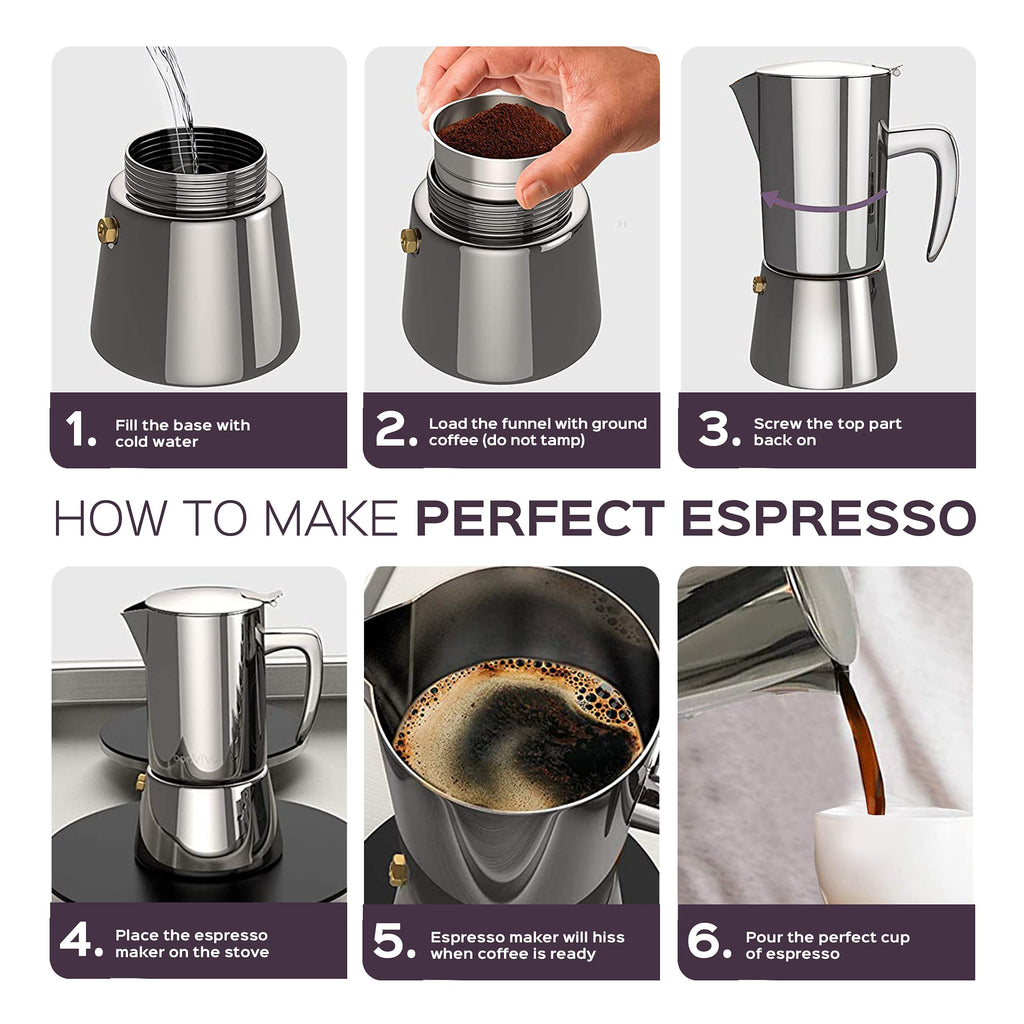 bonVIVO Intenca Moka Pot – 6 Cup Stainless Steel Espresso Maker