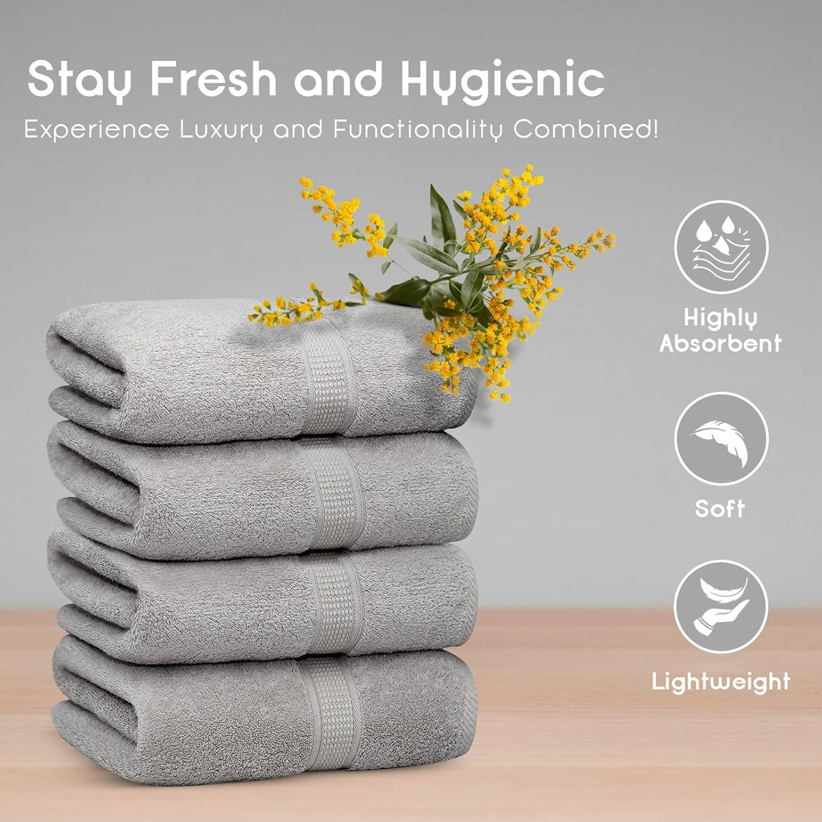 Ariv Premium Bamboo Cotton Bath Towels - Natural, Ultra Absorbent and Eco-Friendly 30" X 52" Platinum